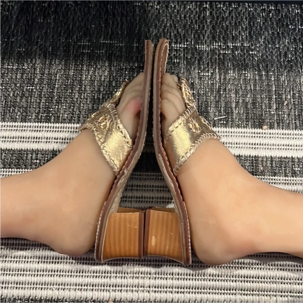 Authentic Jack Rogers signature designer gold leather sandals sz 8